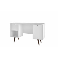 Manhattan Comfort 133AMC129 Edgar 1-Drawer Mid Century Office Desk  in White 